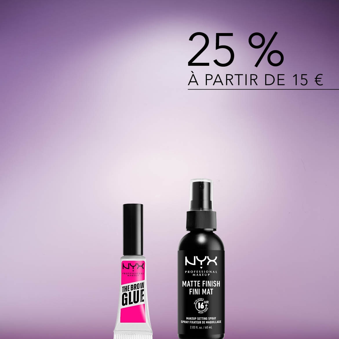 Profitez de 25% de réduction chez NYX à partir de 15€ sur le fixateur de maquillage mat et le gel pour sourcils.