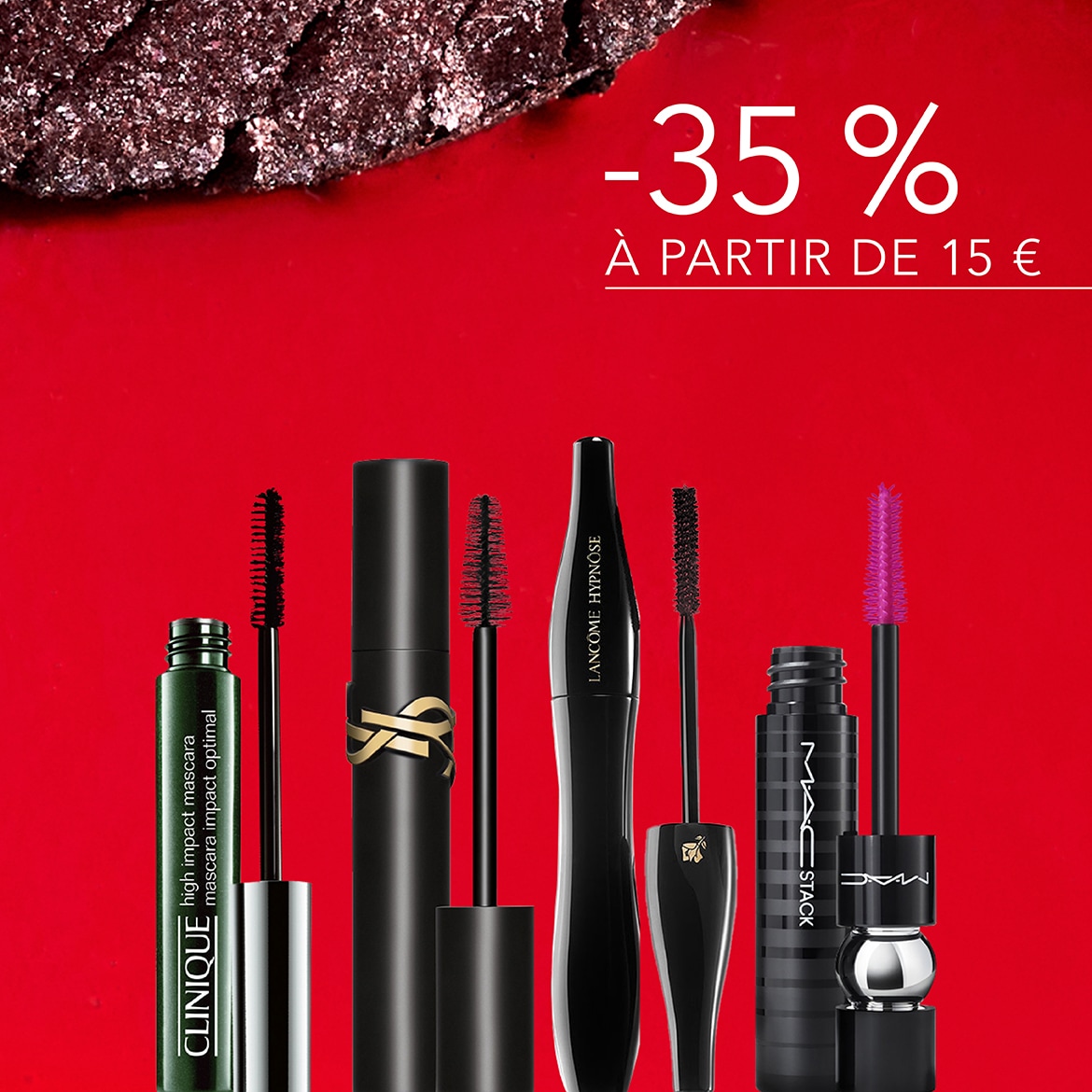 Découvrez une gamme de mascaras de grandes marques comme Clinique, Yves Saint Laurent, Lancôme et MAC, avec des réductions allant jusqu'à -35% à partir de 15€.