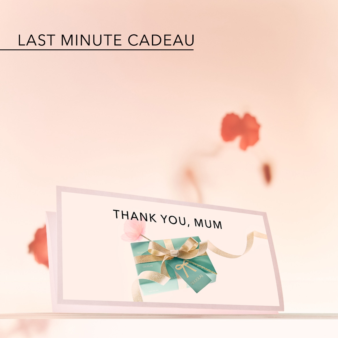 Vind het perfecte last-minute cadeau voor Moederdag, gepresenteerd op een kaart met de tekst 'Thank You, Mum'.