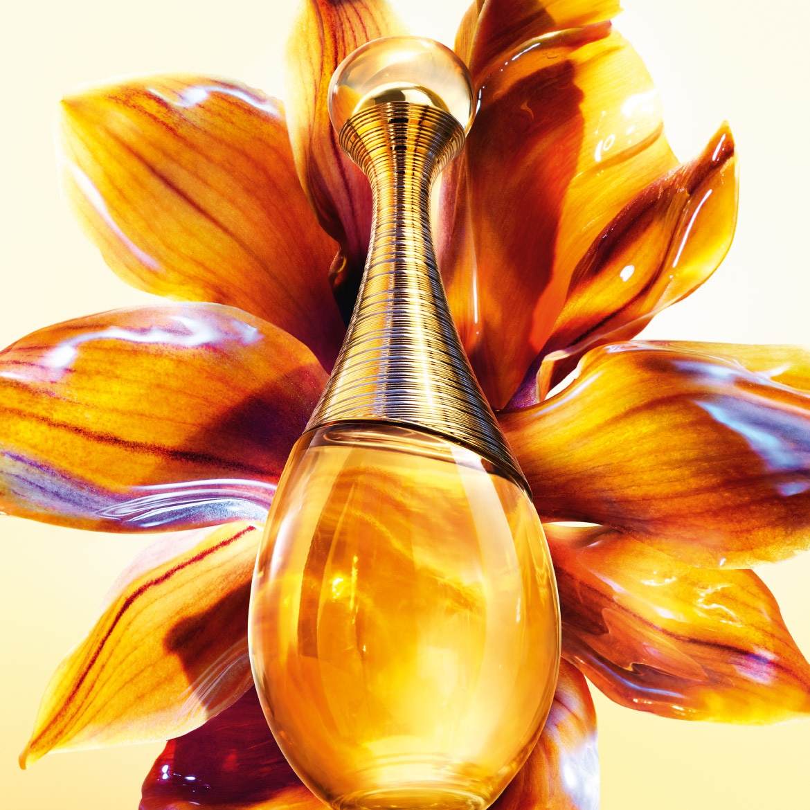 Découvrez J'adore, le parfum emblématique de Dior, dans un flacon élégant aux courbes féminines, sublimé par des notes florales et fruitées.