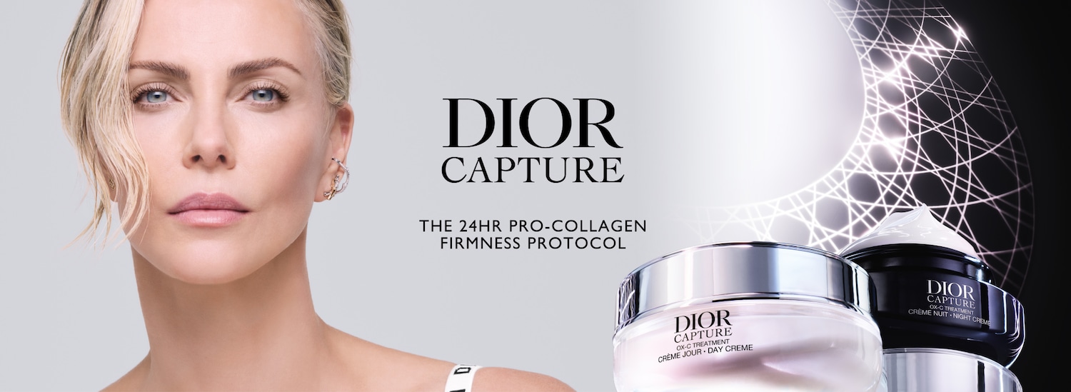 Découvrez Dior Capture, le protocole de fermeté pro-collagène 24h, avec la Crème Jour et la Crème Nuit pour un traitement OX-C complet.