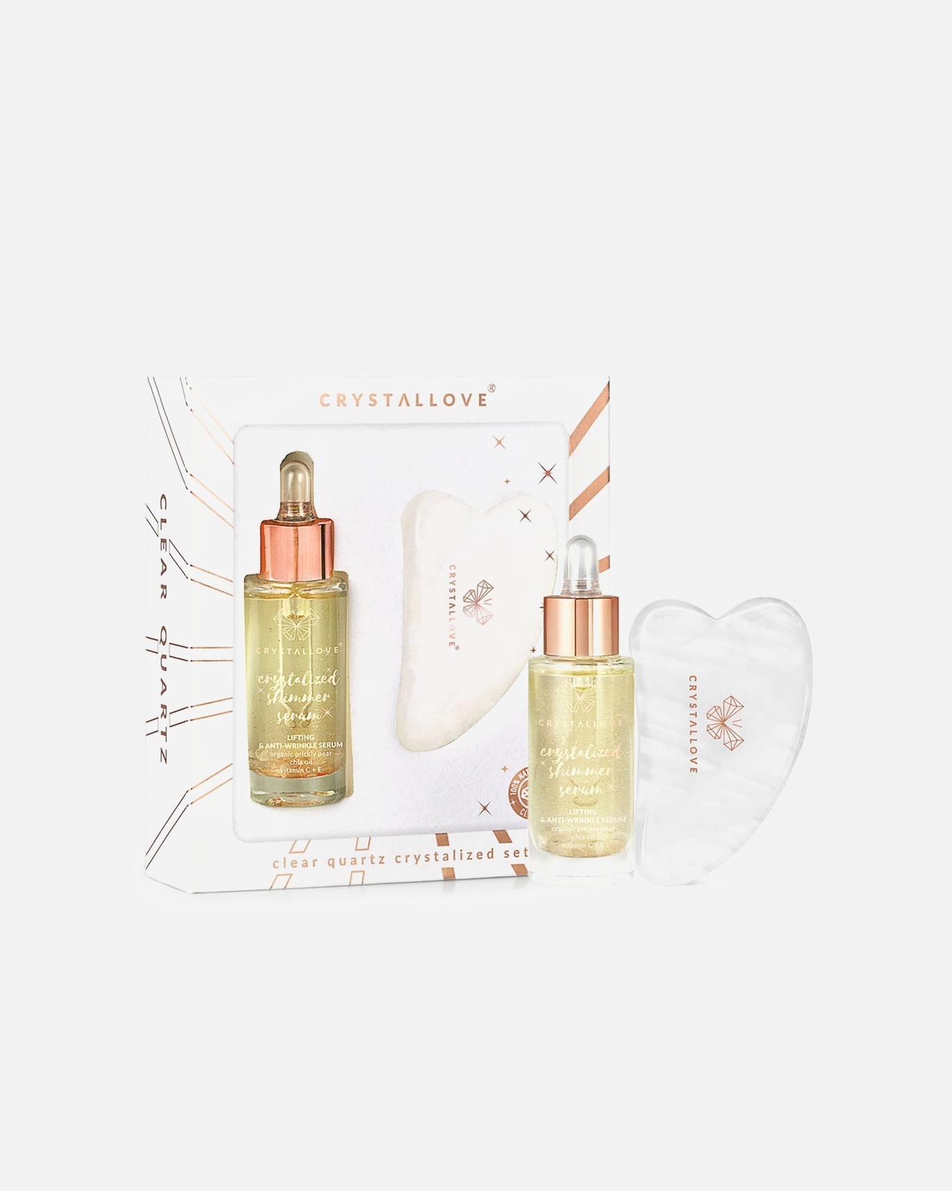 Gezichtsverzorgingsset voor UnisexCrystalloveClear quartz crystalized set: serum + gua sha1 stuk