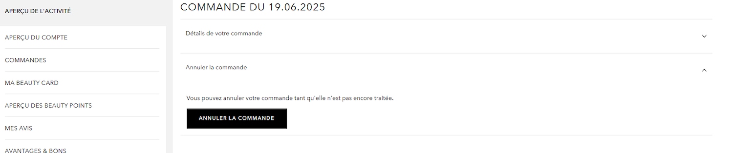Consultez l'aperçu de votre activité, les détails de votre compte, vos commandes, votre carte de beauté, vos points de beauté, vos avis et vos avantages.