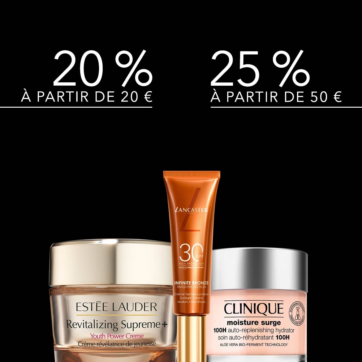 Profitez de réductions exceptionnelles : 20 % à partir de 20 € et 25 % à partir de 50 € sur vos produits de beauté préférés.
