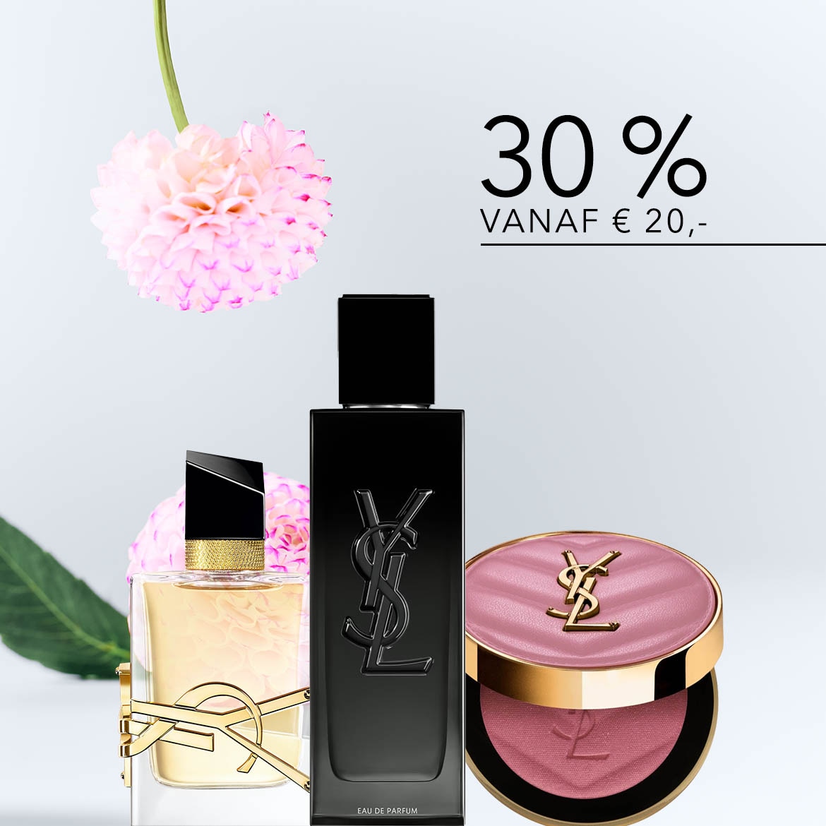 Ontdek YSL-parfums en make-up: krijg 30% korting vanaf € 20,-. Verwen uzelf met luxe geuren en schoonheid.