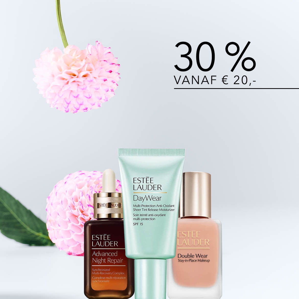 Ontdek Estée Lauder's DayWear crème, Advanced Night Repair serum en Double Wear foundation met 30% korting vanaf €20.