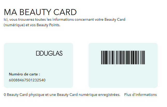 Découvrez votre Beauty Card Douglas, où vous trouverez toutes les informations et vos Beauty Points.