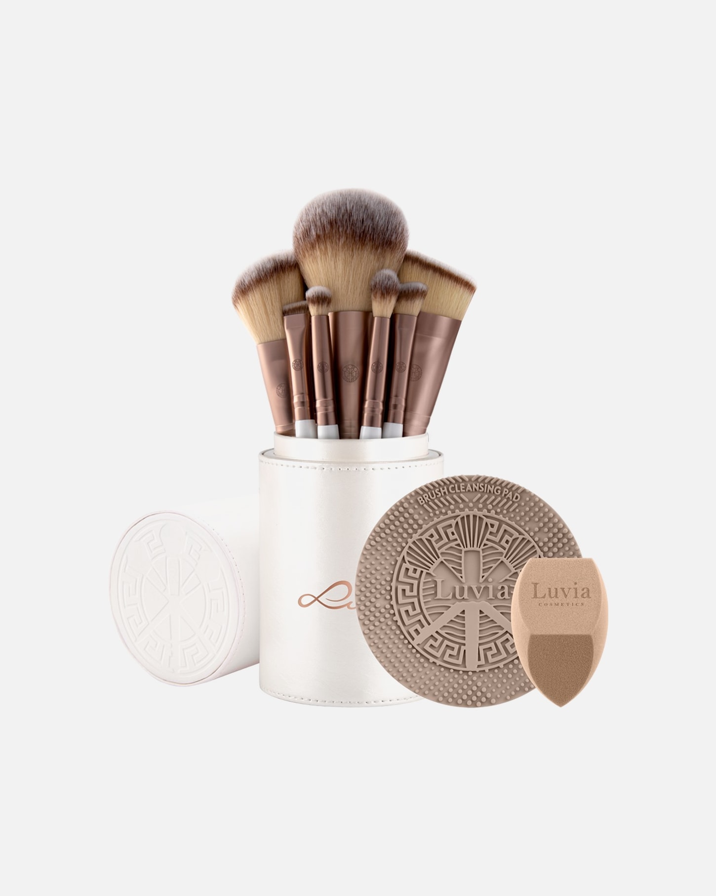 Penselenset voor UnisexLuviaPrime Vegan ProCosmeticakwasten 12 Stk. + make-upspons 1 st. + reinigingspad 1 st. + sluitbare kwastenhouder 1 st.