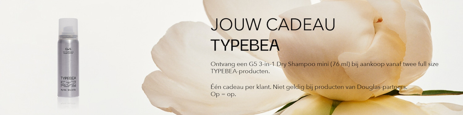 Ontvang een gratis G5 3-in-1 Dry Shampoo mini (76 ml) bij aankoop van twee full-size TYPEBEA-producten, zolang de voorraad strekt.