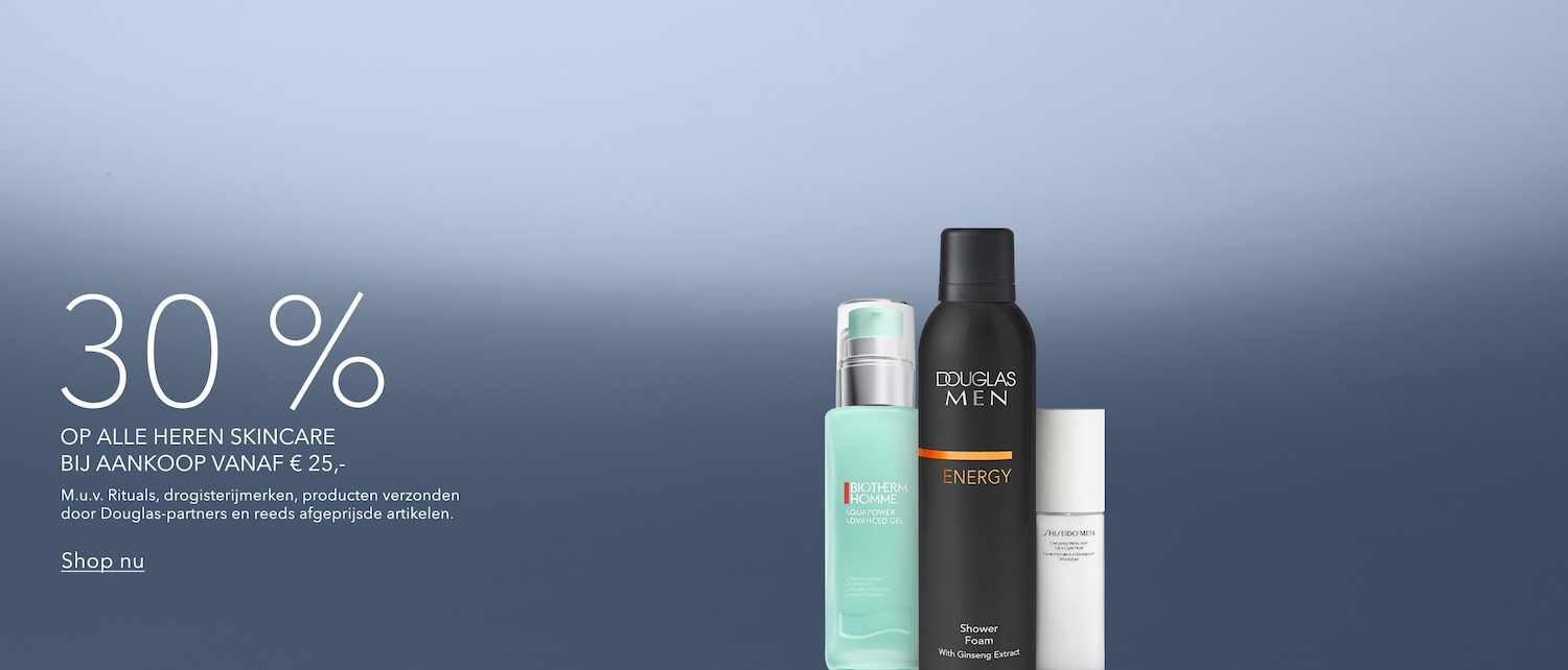 Profiteer van 30% korting op alle heren huidverzorging bij aankoop vanaf € 25,-, exclusief Rituals en producten verzonden door Douglas-partners. Shop nu!