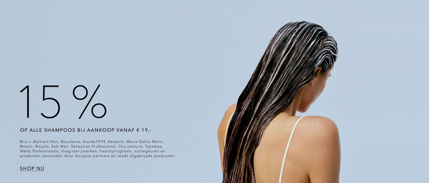 Geniet van 15% korting op alle shampoos bij aankoop vanaf € 19, inclusief merken zoals Balmain Hair, Nioxin en Wella Professionals, shop nu!