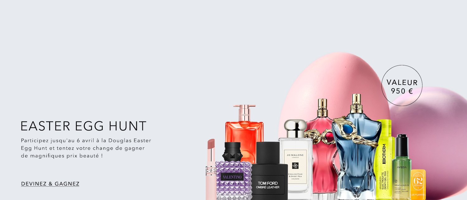 Participez à la chasse aux œufs de Pâques Douglas jusqu'au 6 avril et tentez de gagner de magnifiques prix de beauté d'une valeur de 950 €! Devinez et gagnez!