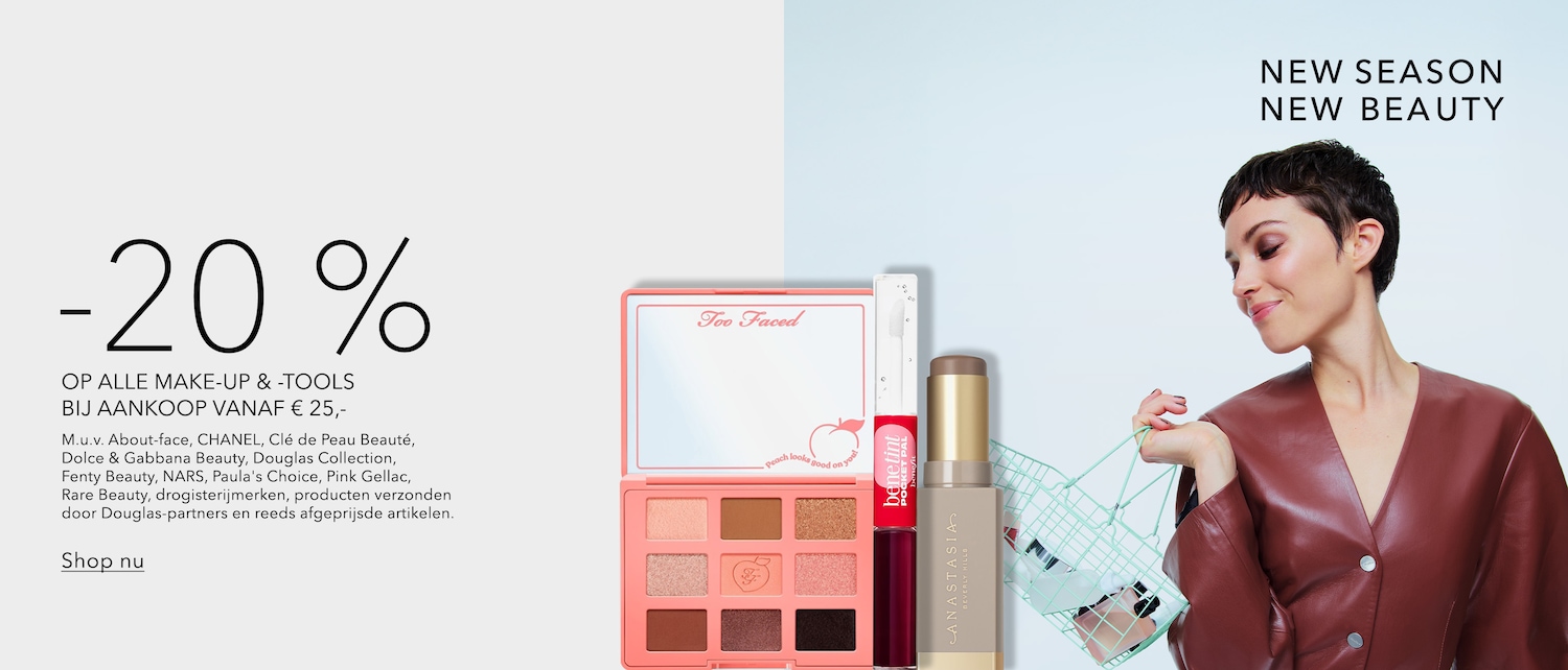 Ontdek de nieuwe collectie make-up en tools met 20% korting bij aankoop vanaf €25, inclusief merken zoals Too Faced, Benefit en Anastasia Beverly Hills.