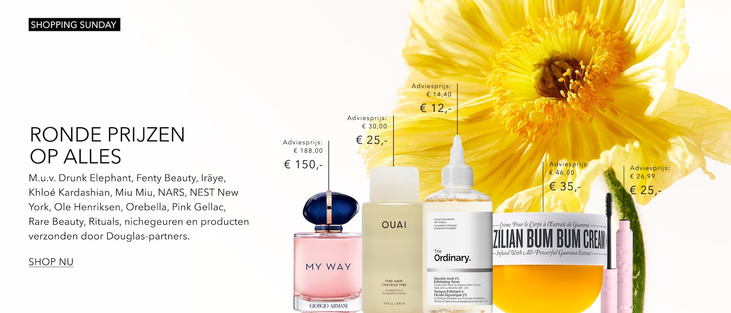 Profiteer van Shopping Sunday met ronde prijzen op alles, inclusief merken zoals Drunk Elephant en Fenty Beauty.