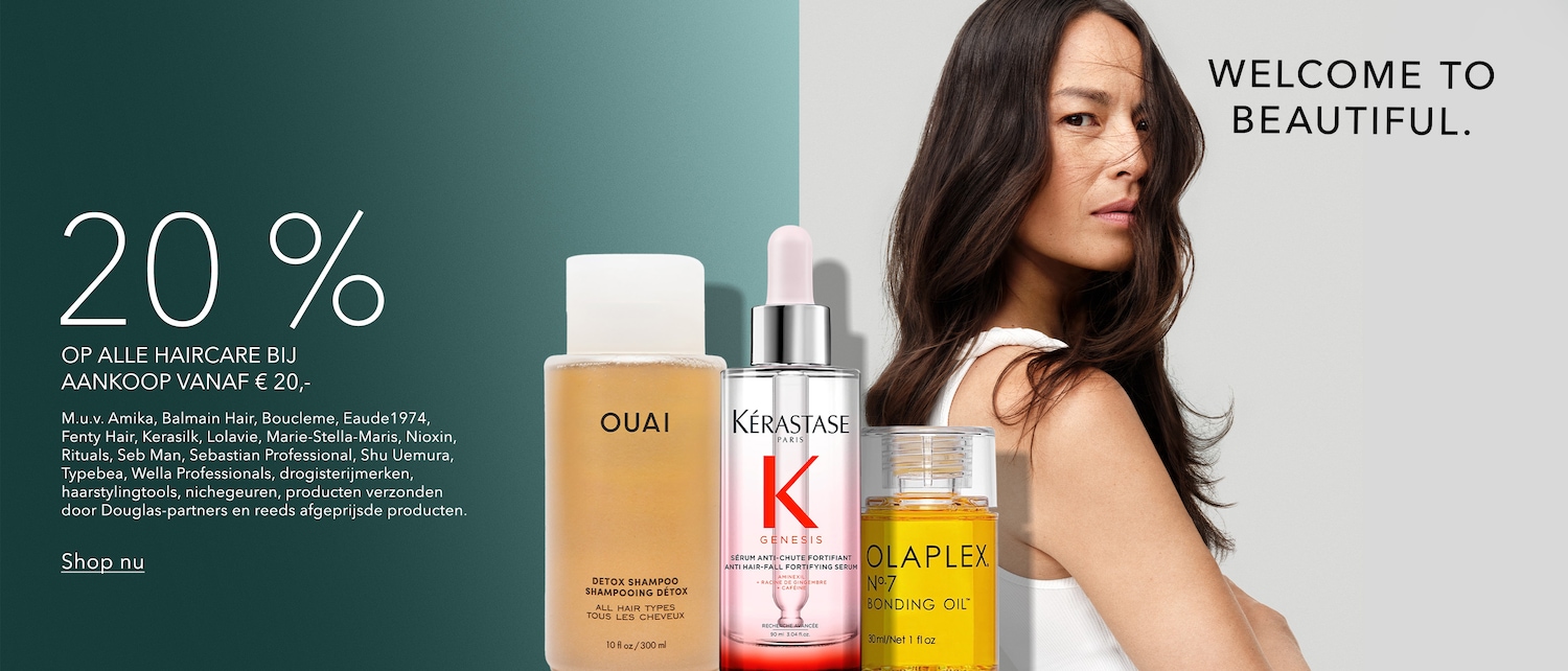Welkom bij Douglas! Ontdek haarverzorgingsproducten van merken als Olaplex, Kérastase en Ouai, en profiteer van 20% korting op alle haarverzorging bij aankoop vanaf € 20. Shop nu!