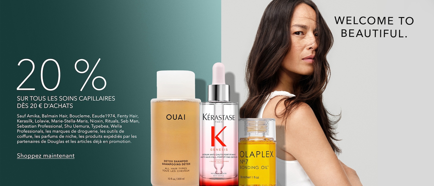 Profitez de 20 % de réduction sur tous les soins capillaires dès 20 € d'achats, incluant des marques comme Amika, Balmain Hair et Kérastase.