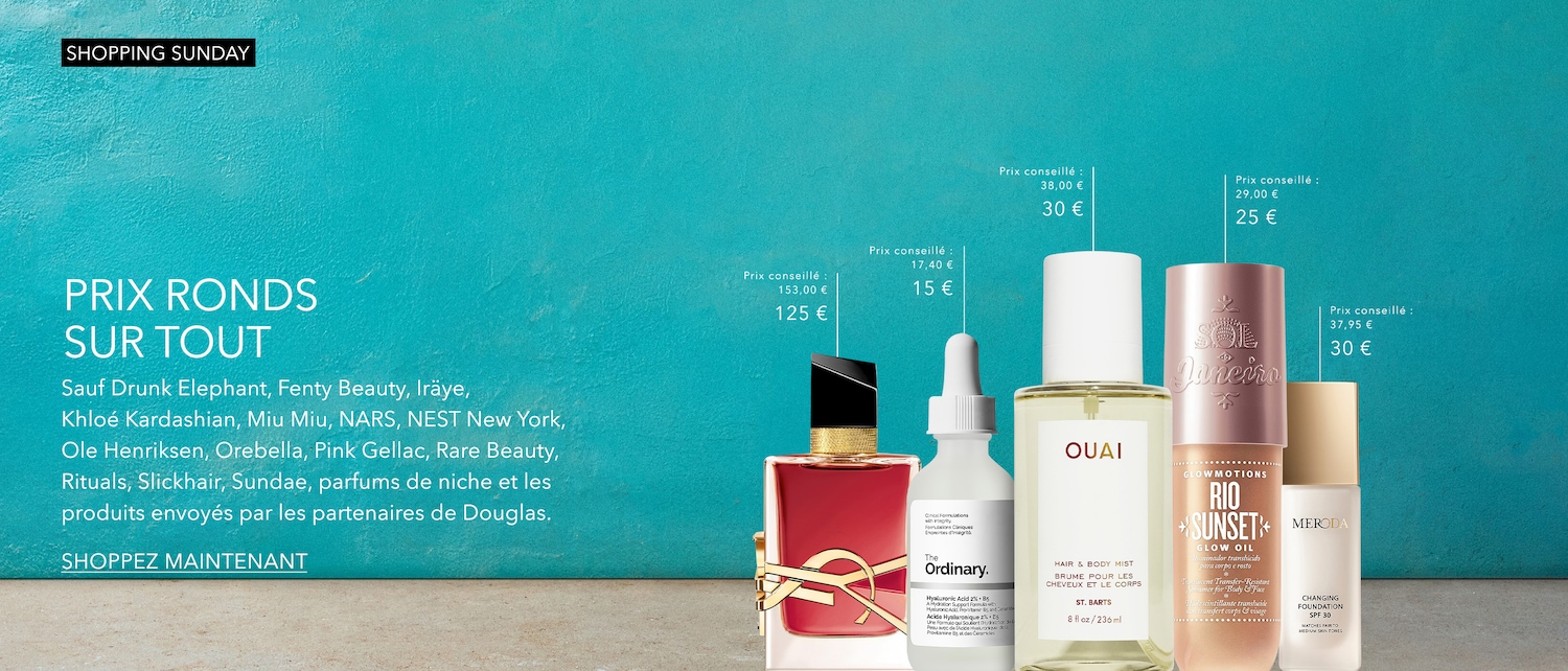 Découvrez les offres du Shopping Sunday avec des réductions sur des marques comme Yves Saint Laurent, The Ordinary et Sol de Janeiro.