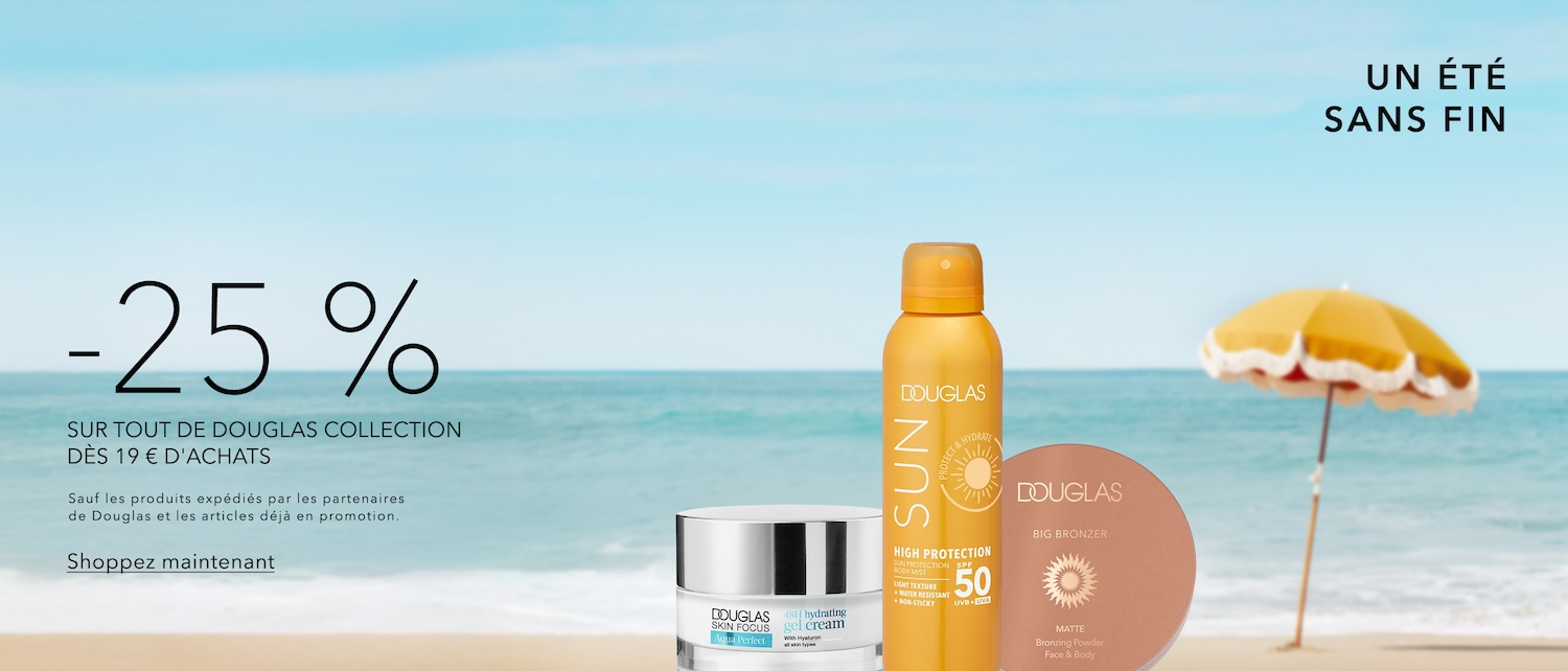 Découvrez la Collection Douglas avec 25% de réduction sur tous les produits dès 19€ d'achats, hors produits partenaires et articles déjà en promotion.