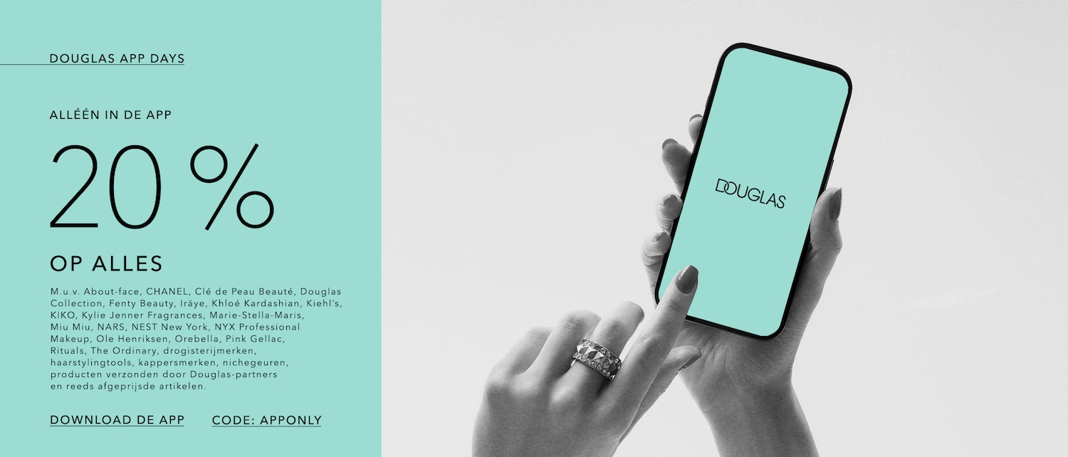 Douglas App Days: Alleen in de app, 20% korting op alles! Download de app en gebruik code APPONLY voor exclusieve aanbiedingen.
