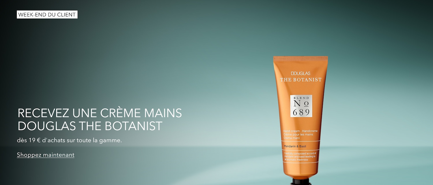 Recevez une crème mains Douglas The Botanist Mandarine & Basilic, un tube orange avec un bouchon noir, offerte dès 19 € d'achats pendant le week-end du client. Achetez maintenant.