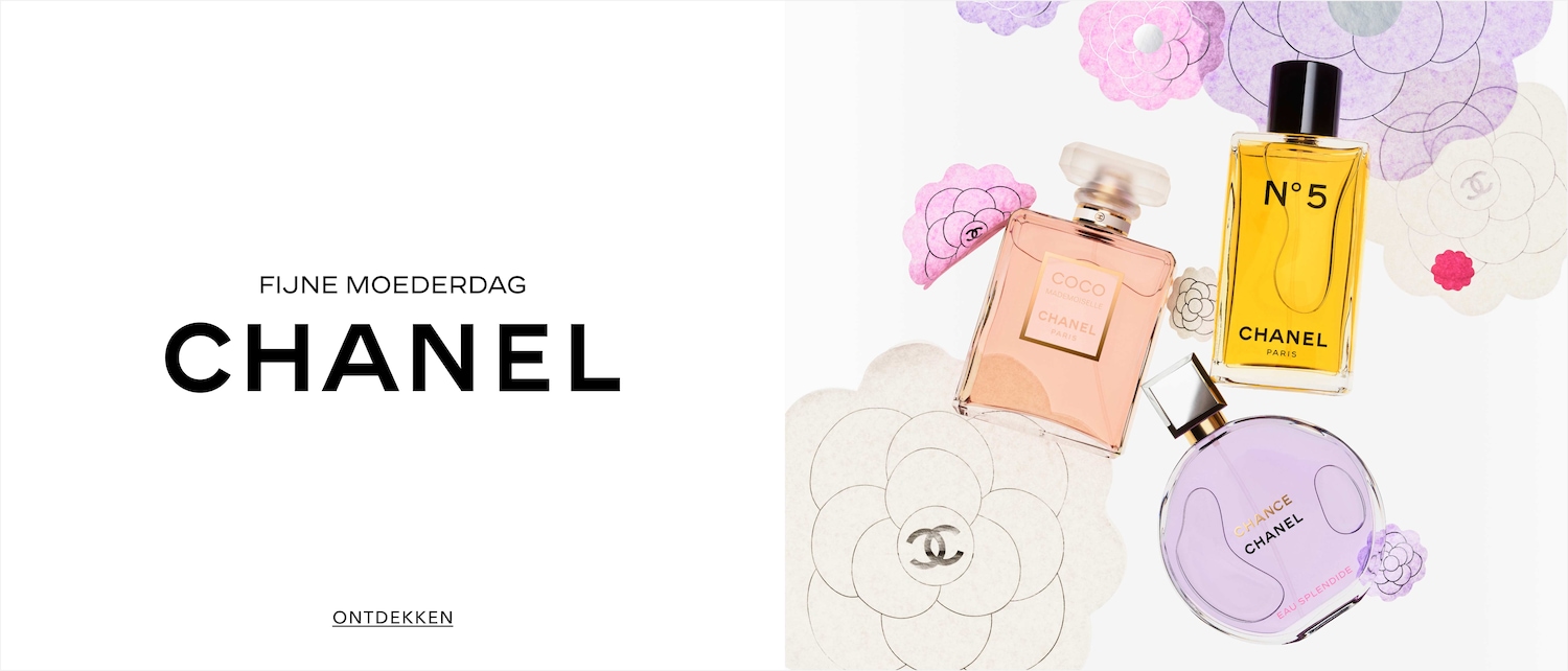 Vier de liefde met Chanel's iconische geuren: Coco Mademoiselle in een zachtroze flacon, N°5 in een gouden tint, en Chance Eau Splendide in een lila kleur, perfect voor Moederdag. Ontdek de collectie nu!