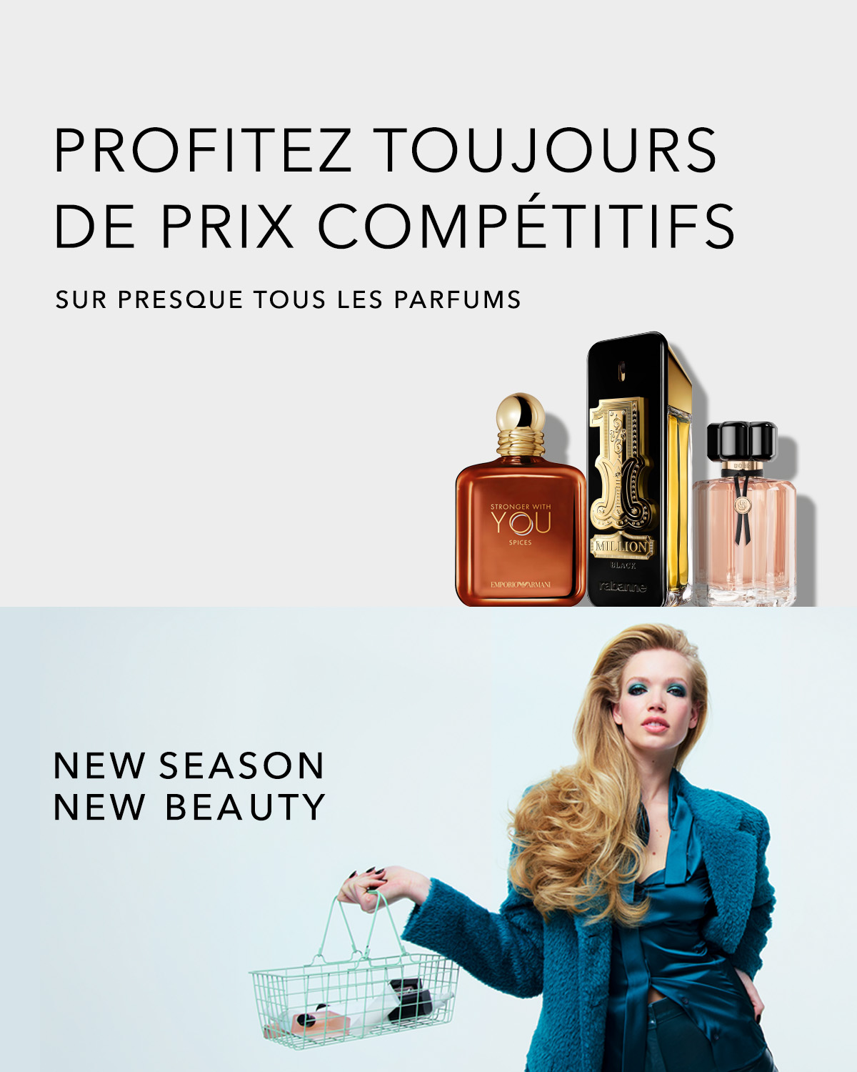Profitez de prix compétitifs sur presque tous les parfums, avec une sélection d'Emporio Armani Stronger With You Spices, Paco Rabanne 1 Million Black et un flacon de parfum rose.