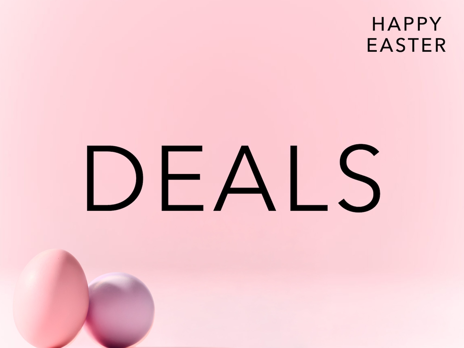 Vrolijk Pasen! Ontdek geweldige deals met een zachtroze achtergrond en paaseieren in pastelkleuren.