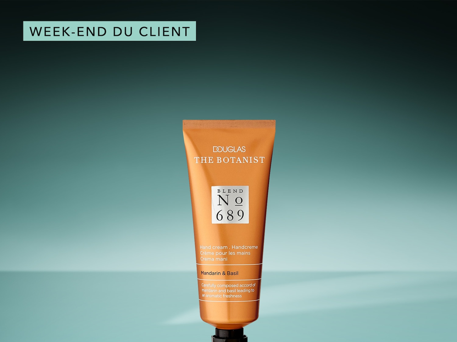 Découvrez la crème pour les mains Douglas The Botanist Blend No. 689 à la mandarine et au basilic, offrant une fraîcheur aromatique, parfaite pour le week-end du client.