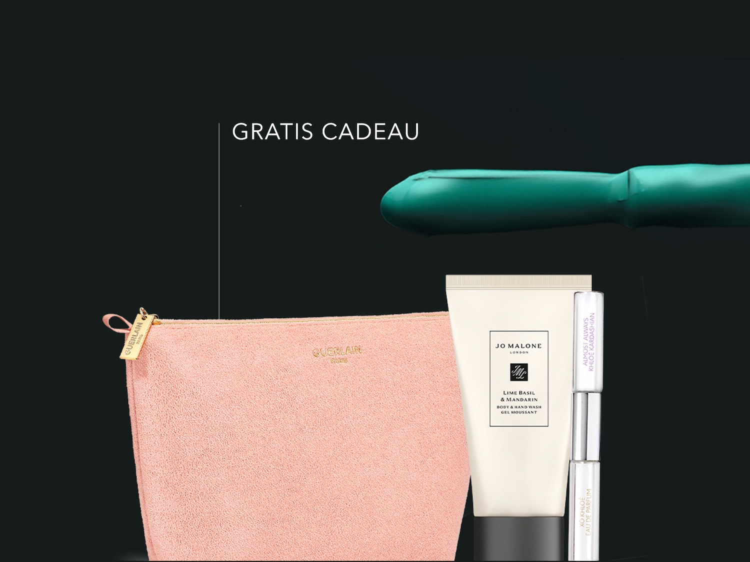 Ontvang een gratis cadeau met een roze Guerlain make-uptasje, Jo Malone London Lime Basil & Mandarin Body & Hand Wash, en twee Khloé Kardashian parfums, XO Khloé Eau de Parfum en Almost Always Khloé Kardashian.
