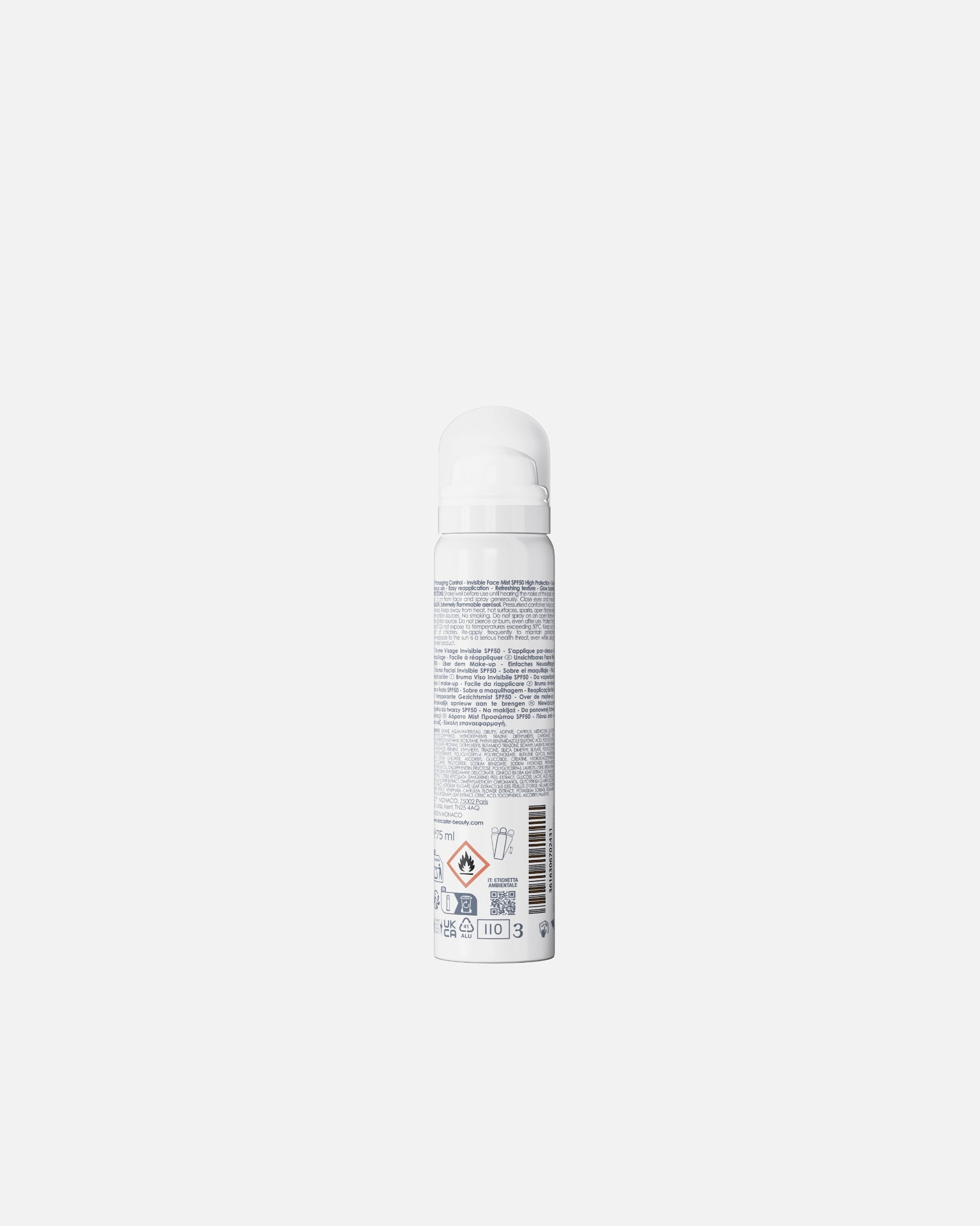 Crème solaire pour FemmeLancasterSun CareAIR Brume Visage Invisible SPF5075 ml