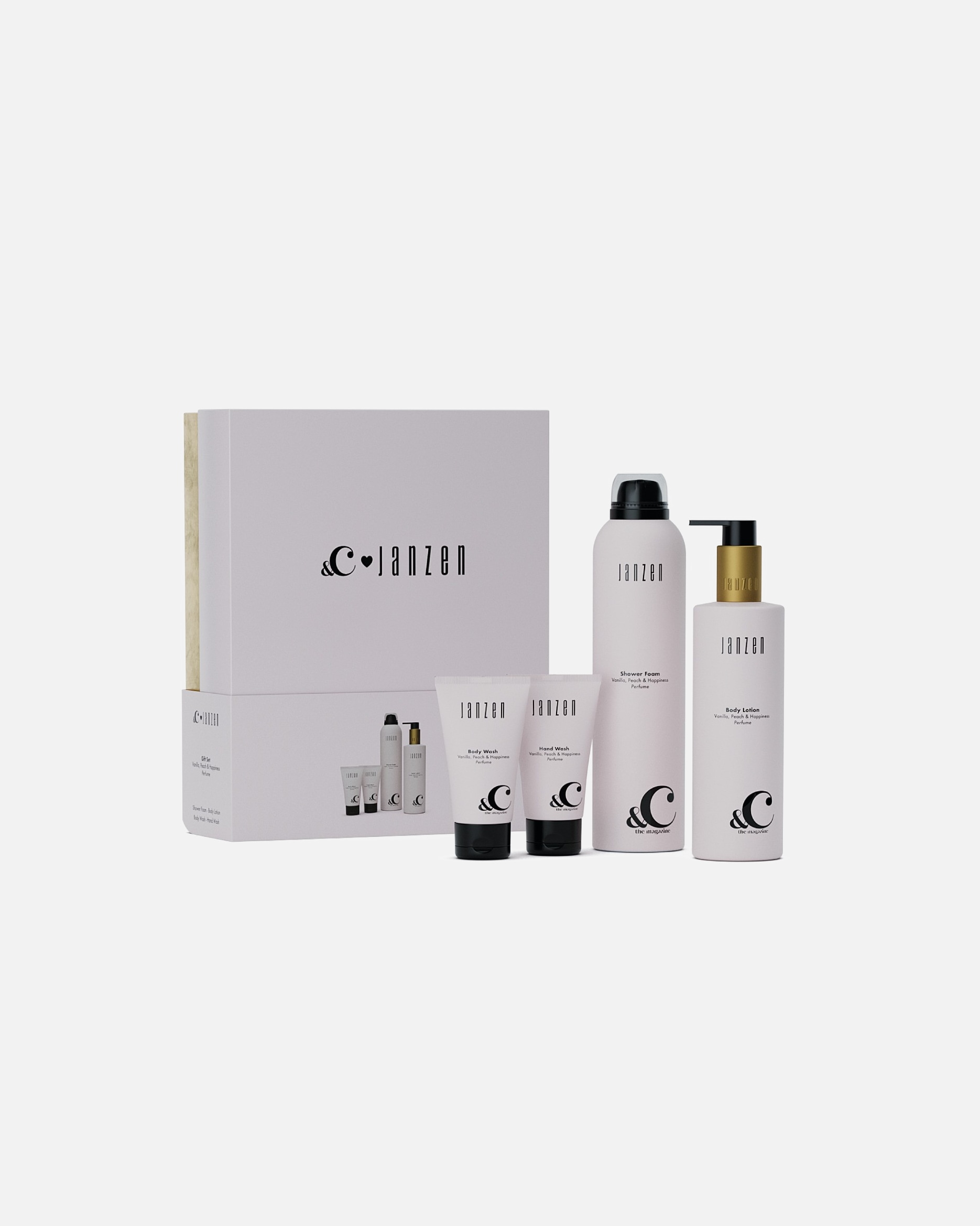 Coffret soin corps pour UnisexeJanzen&C Vanilla, Peach & Happiness&C x JANZEN Giftset Vanilla Peach & Happiness1 unité