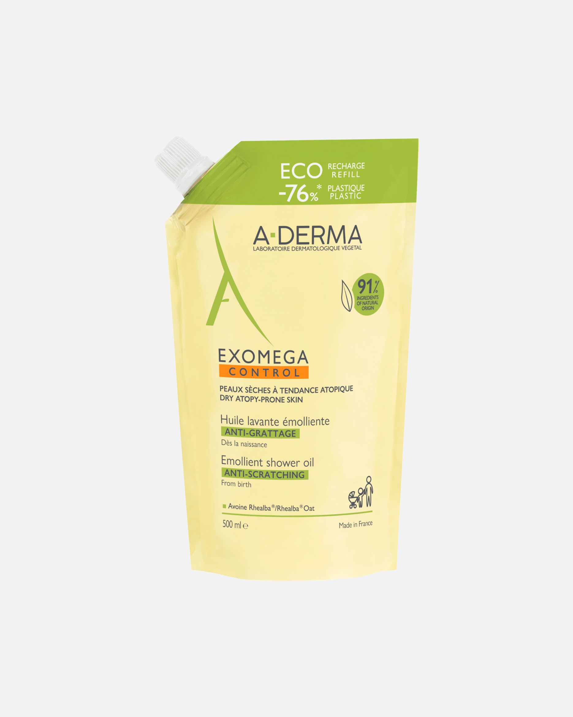 Huile de douche pour UnisexeA-DERMAExomegaControl Huile Lavante Émolliente500 ml - Recharge