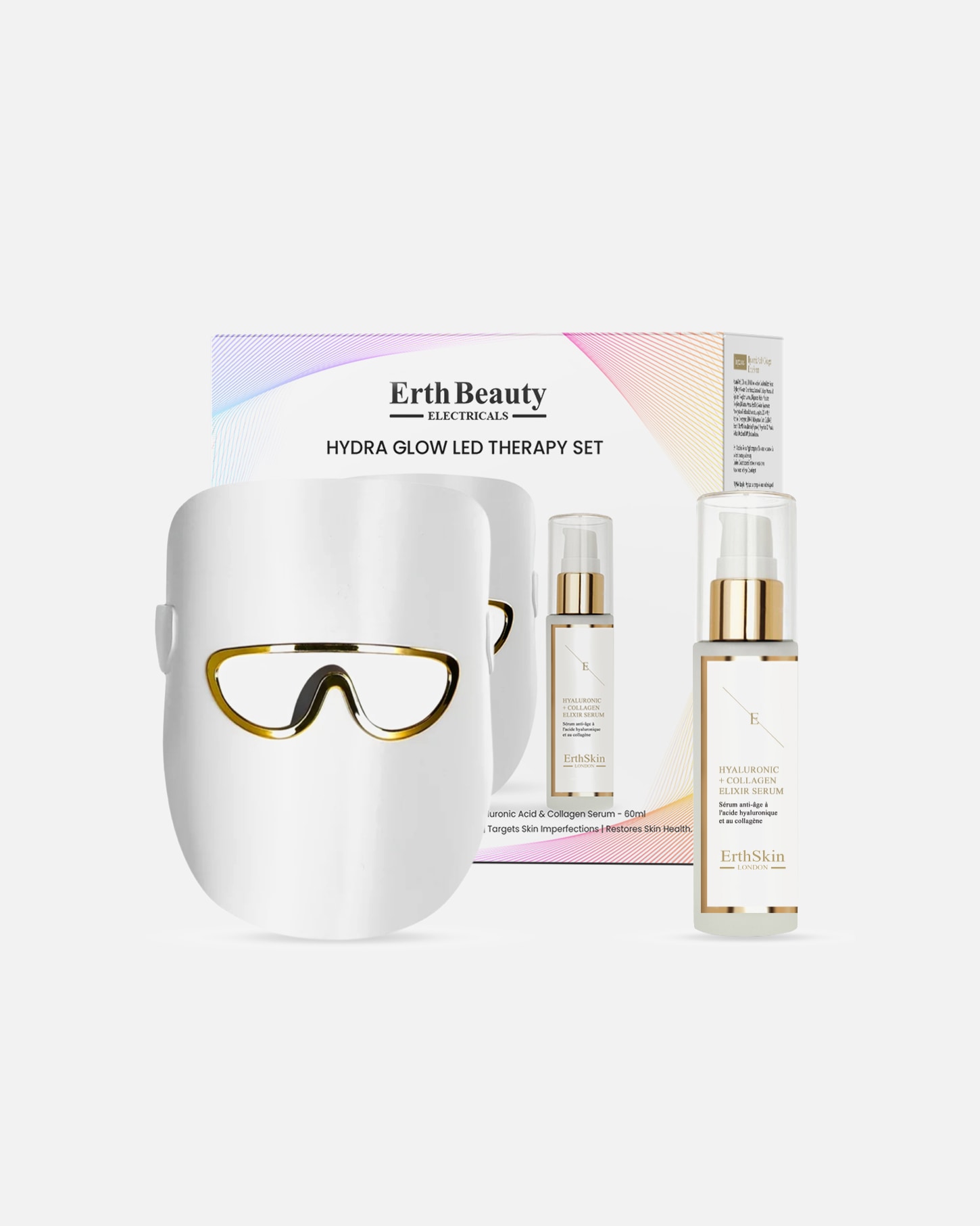 Appareil électrique de massage du visage pour FemmeErthSkin LondonEnsemble de thérapie par lumière LED Hydra Glow (masque de luminothérapie LED blanc avec sérum HA)1 pièce