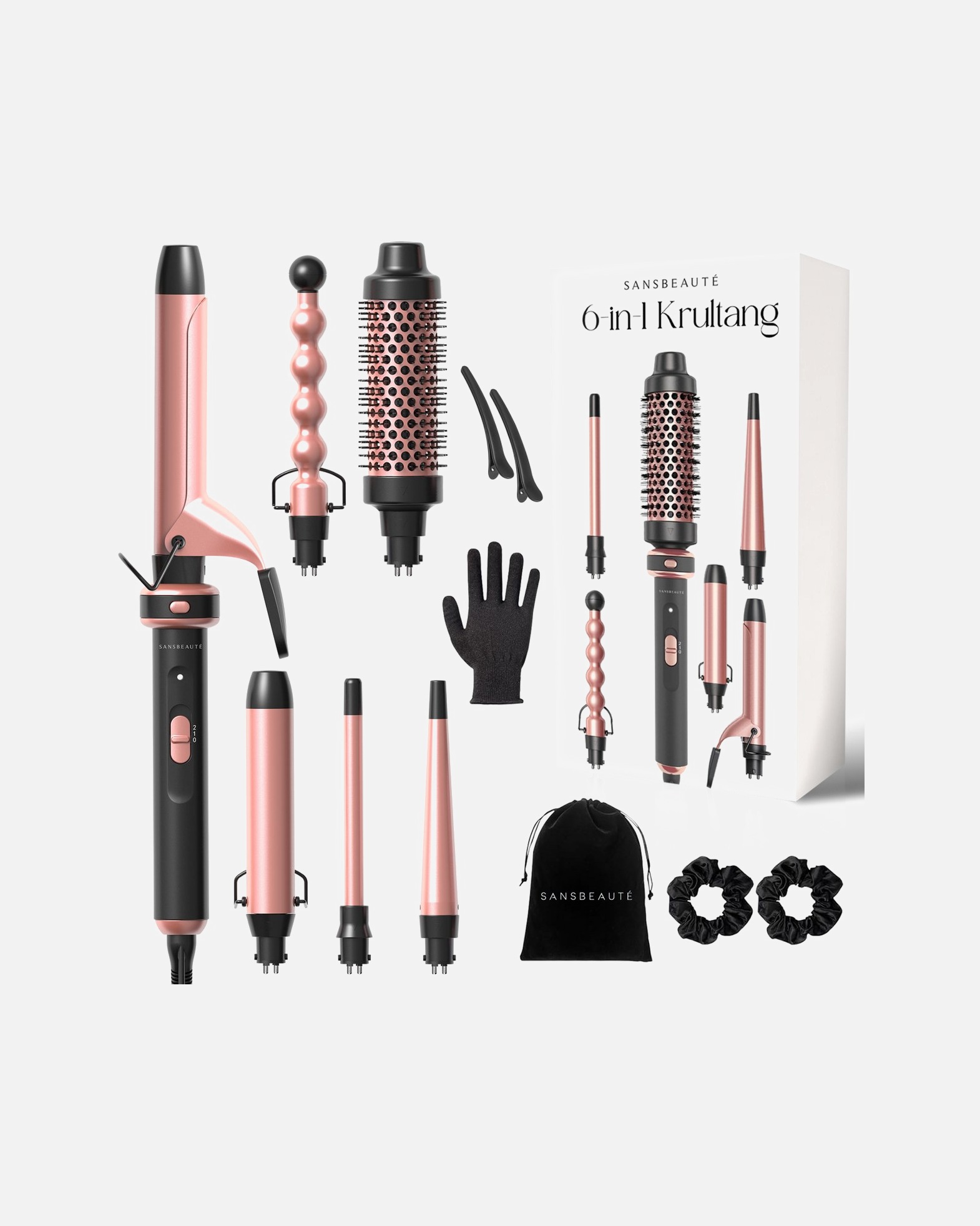 Rouleaux à cheveux pour UnisexeSansbeauteDefault Brand LineFer à boucler 6 en 1 avec pince - Fer à boucler en céramique1 Piece