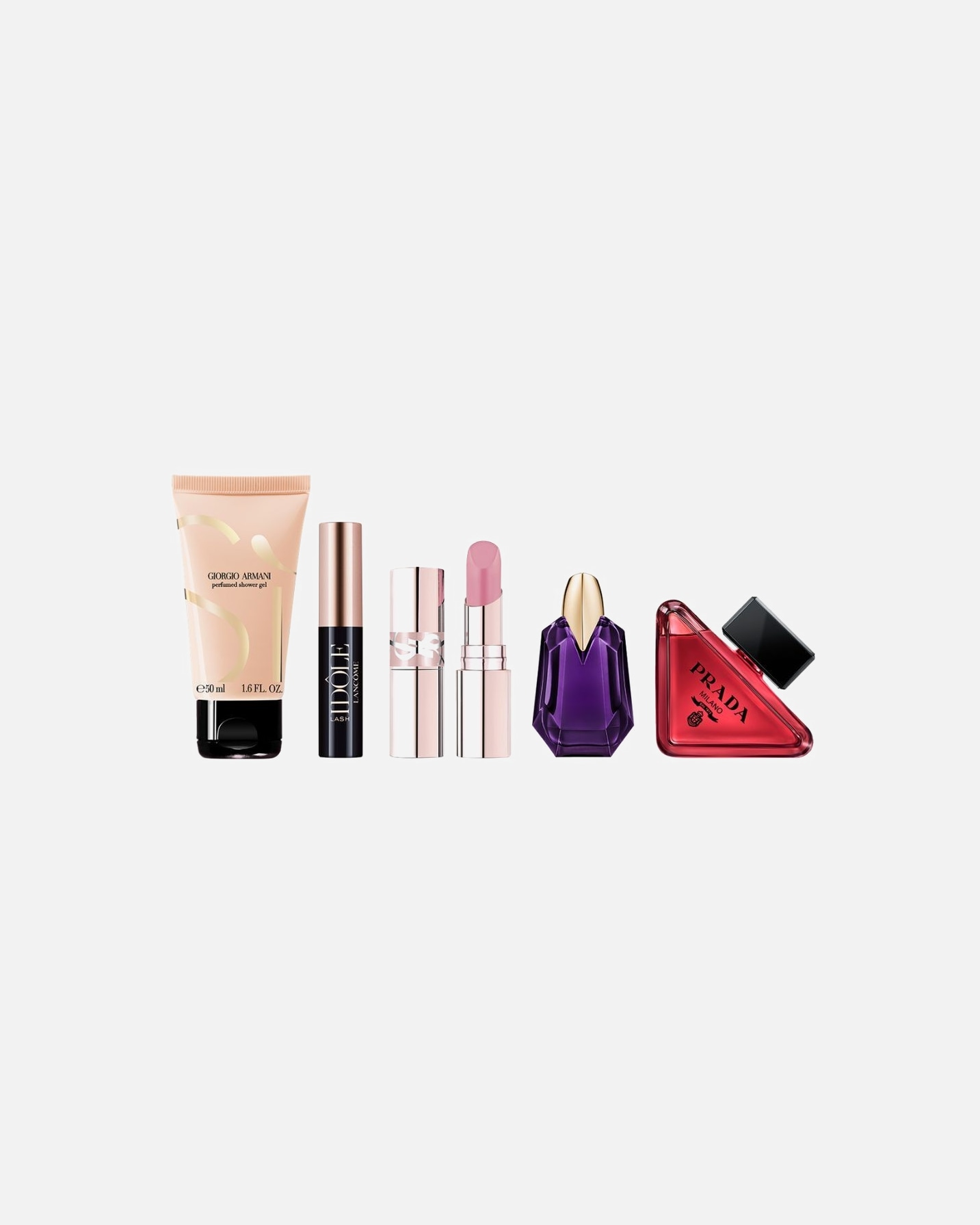 Beauty Secrets bundle avec 5 miniatures pour tout achat d'une valeur minimale de 150 € parmi une sélection de marques (Prada, Armani, Lancome, YSL, Mugler, Biotherm, IT Cosmetics, Valentino, Kiehl's, Miu Miu)