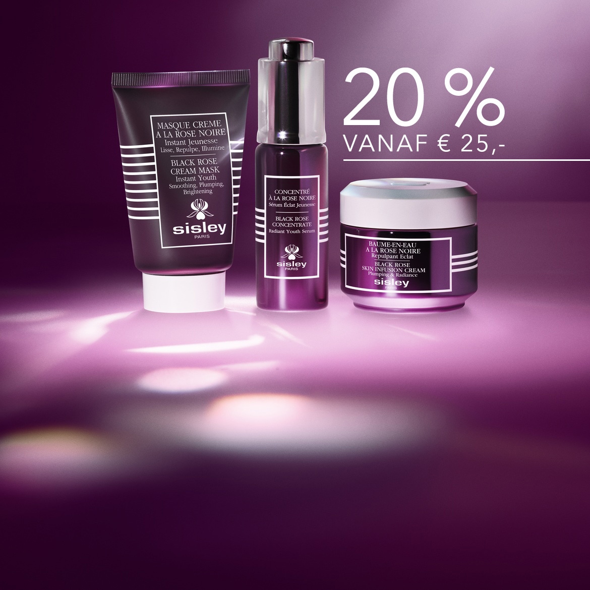 Ontdek de Sisley Black Rose collectie: Crèmemasker, concentraat en huidinfusiecrème voor een gladde, volle en stralende huid.