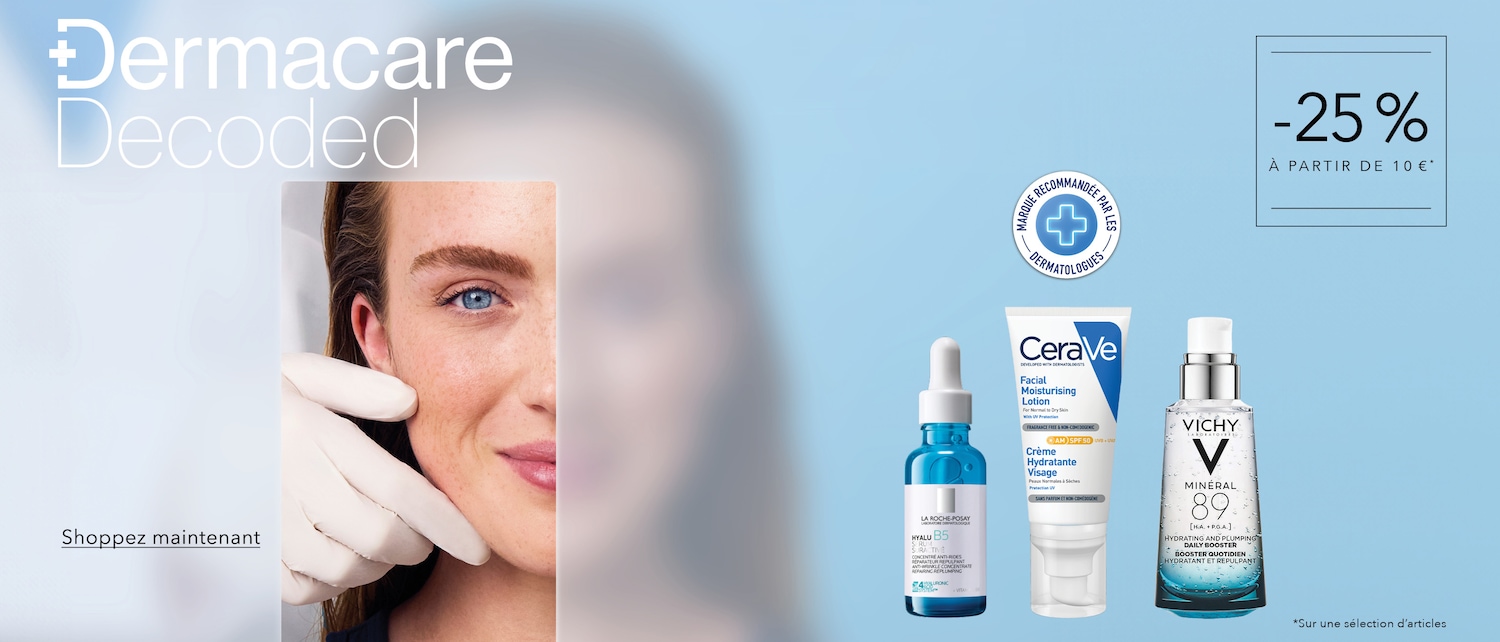 Découvrez Dermacare Decoded et les produits de soin de la peau recommandés par les dermatologues, avec une offre de 25% de réduction à partir de 10€ sur une sélection d'articles.