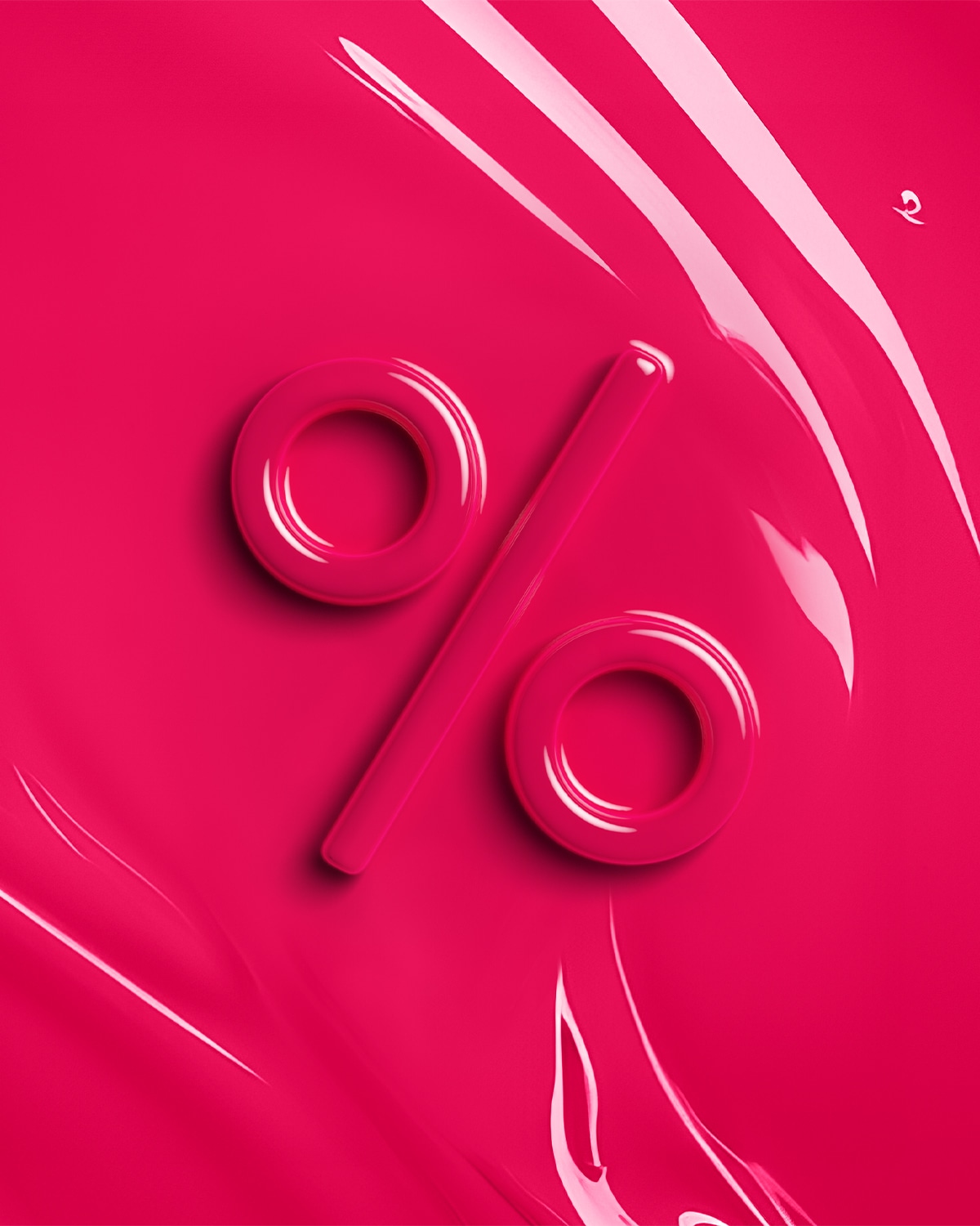 Un symbole de pourcentage rose vif est mis en évidence sur un fond brillant et lisse de la même teinte, évoquant des offres spéciales.