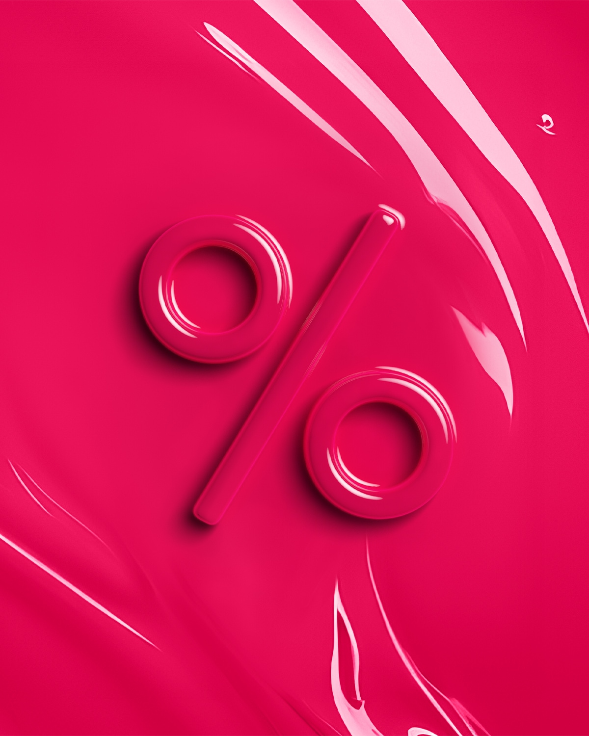 Un symbole de pourcentage rose vif est mis en évidence sur un fond rose brillant, suggérant une promotion ou une offre spéciale.