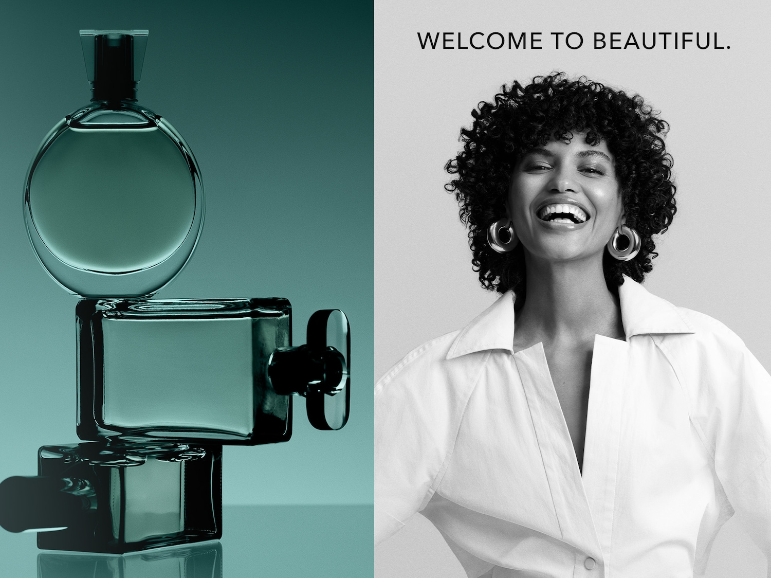 Bienvenue dans un monde de beauté, où un parfum aux notes fraîches et florales rencontre l'éclat d'un sourire radieux.