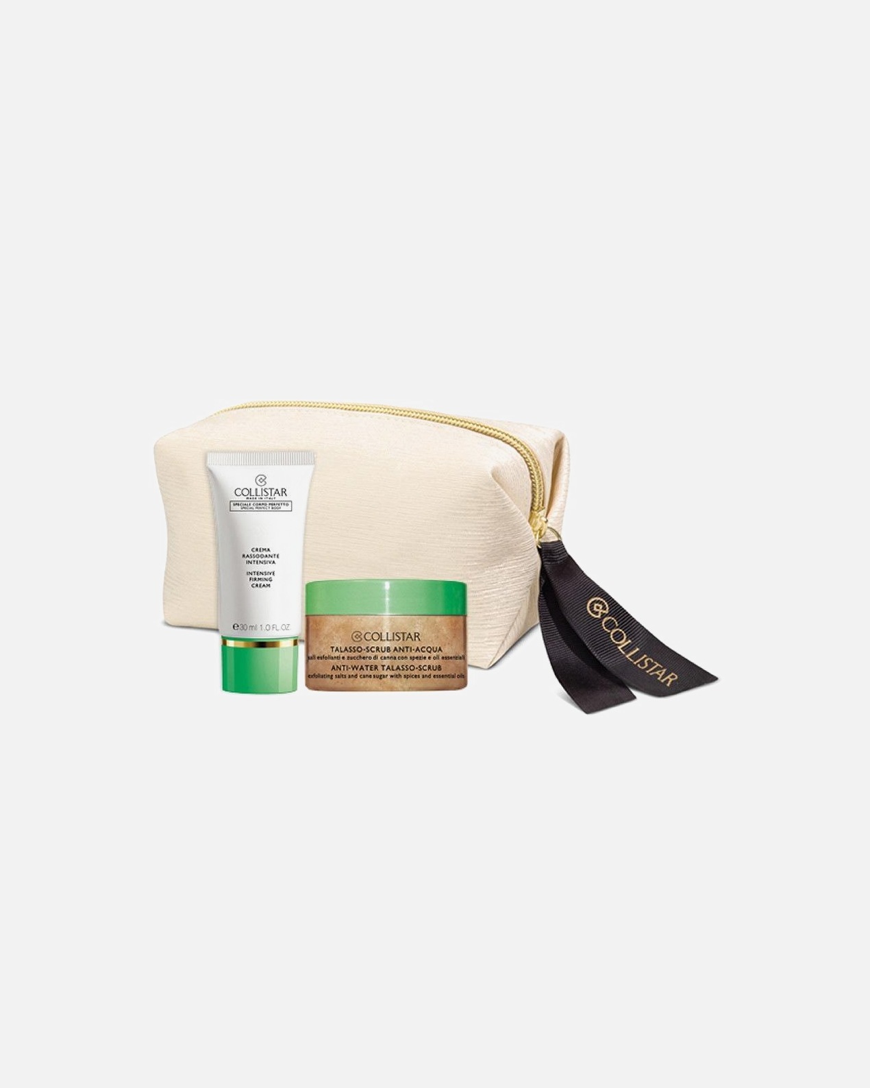 Tas voor UnisexCollistar gouden toilettas met Talasso scrub Anti-Water (150g) en Intensive firming cream (30ml)Collistar gouden toilettas met Talasso scrub Anti-Water (150g) en Intensive firming cream (30ml)