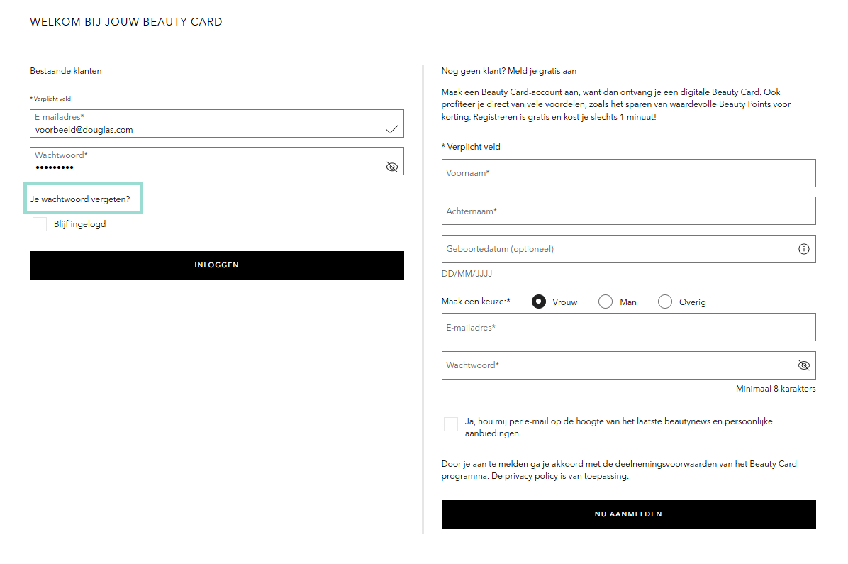 Welkom bij jouw Beauty Card! Log in met je e-mailadres en wachtwoord, of maak een account aan en profiteer van vele voordelen, zoals het sparen van waardevolle Beauty Points.